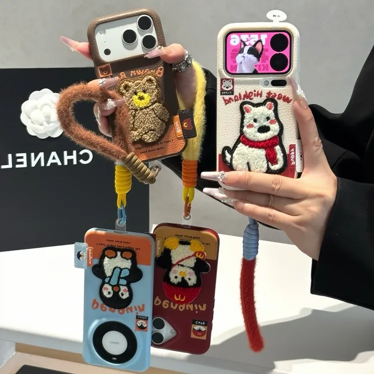 秋冬刺绣西高地挂绳适用苹果17/16promax手机壳华为vivoppo小米15