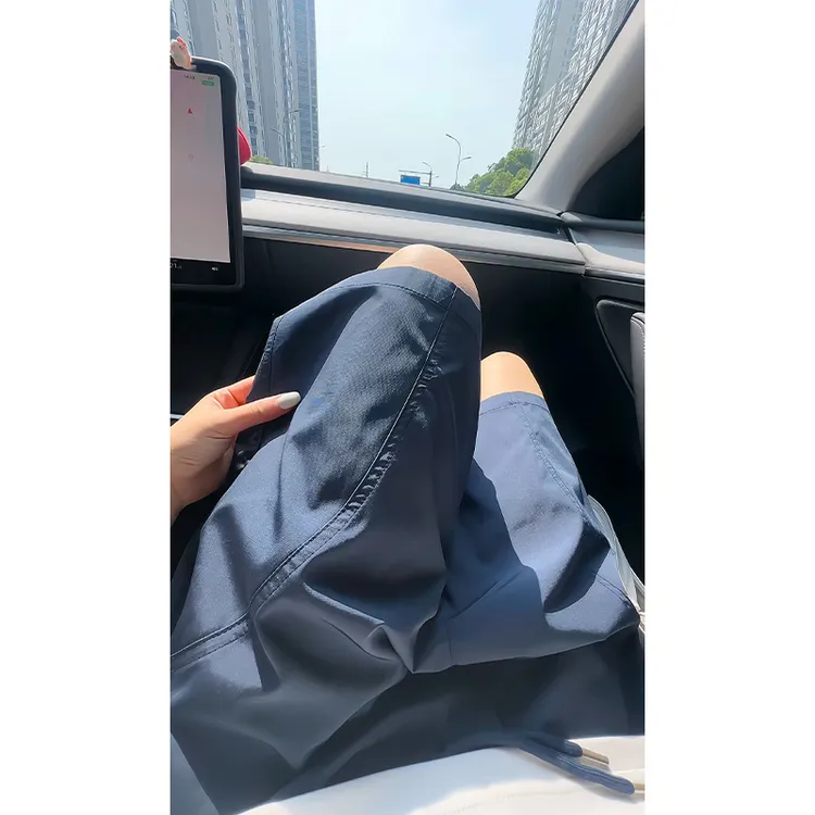 藏青色斜切速干短裤男夏季凉感透气冰丝裤子美式运动篮球裤五分裤