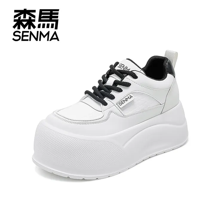 SENMA/森马【增高8CM】流光风2025秋季白色百搭真皮厚底增高休闲鞋