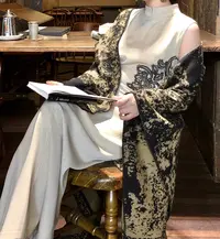 【荼靡】新中式无袖连衣裙改良蕾丝旗袍外搭优雅针织披肩套装