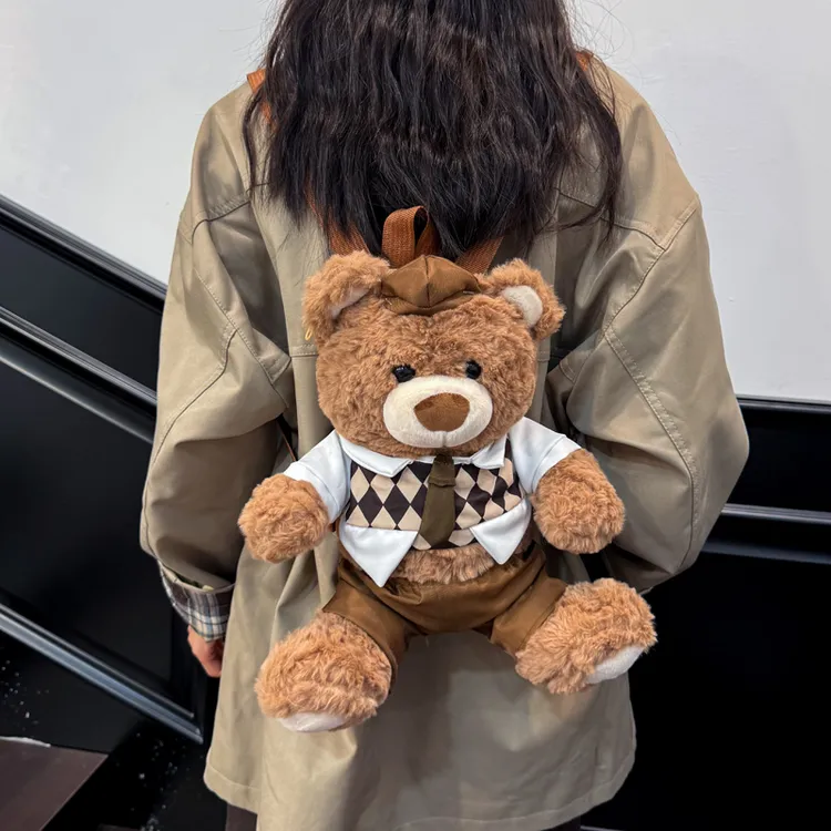 可爱儿童包包2025新款秋冬卡通女童宝宝毛绒小熊背包小女孩双肩包