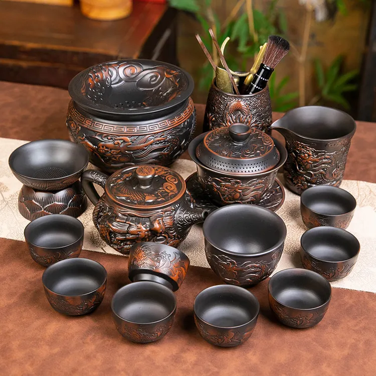 云南紫陶汉瓦鱼跃龙门茶壶凤鸣全手工紫砂壶家用功夫茶具茶具套装