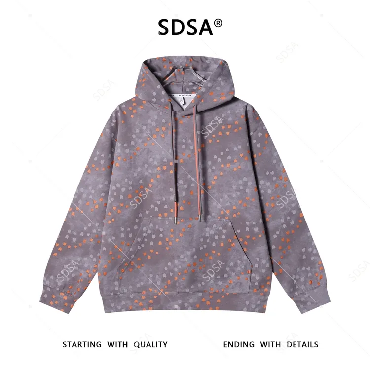 SDSA男士秋冬新款痞帅男装时尚扎染满印爱心印花抽绳连帽卫衣百搭