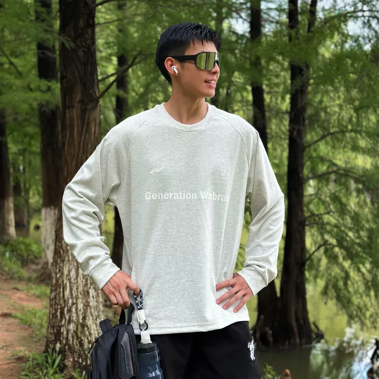 吾辈WABRAVE条纹长袖复古美式重磅运动休闲上衣健身秋冬T恤男女
