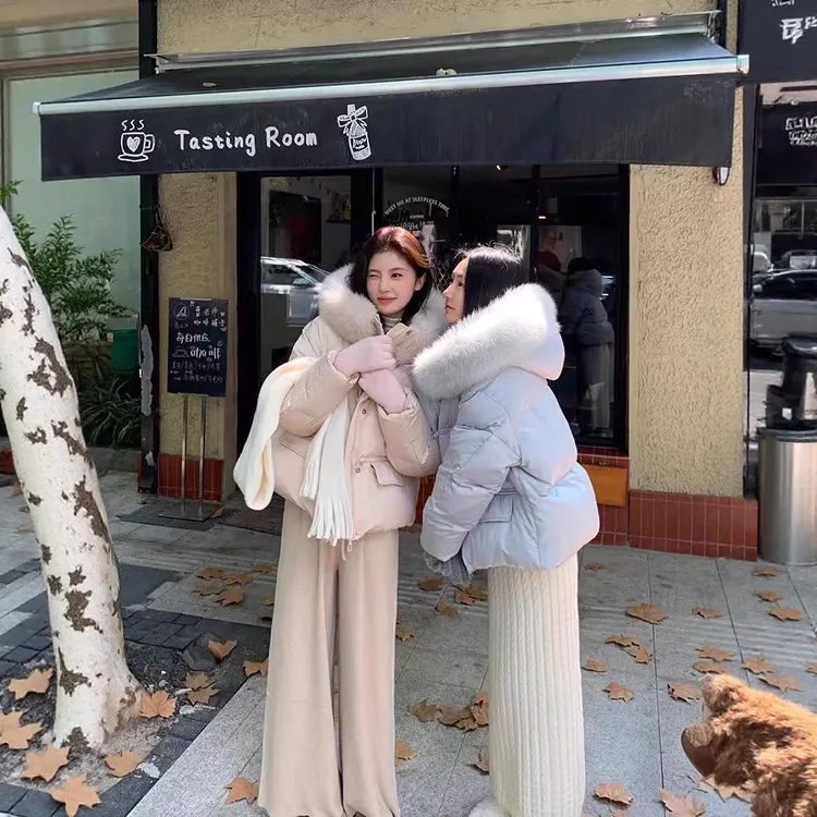 大毛领羽绒棉服女冬季2025新款短款小个子棉服超好看加厚时尚百搭