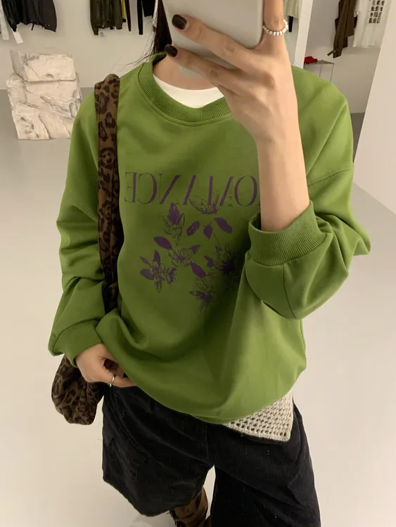 韩版日常简约字母印花圆领套头通勤上衣女装秋季显瘦休闲卫衣8171