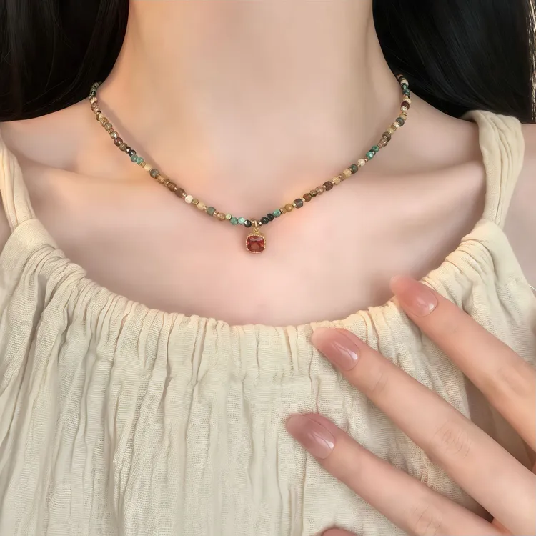 钛钢吊坠 【沙漠玫瑰】时尚复古串珠气质锁骨链小众颈链女款百搭 