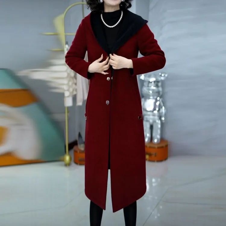 水晶绒双面穿加厚毛呢大衣女2025秋冬季新款连帽气质时尚保暖外套