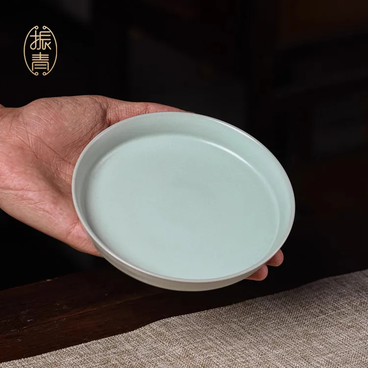汝窑壶承开片复古干泡台小号手工陶瓷茶盘养壶茶承托青瓷摆件礼品