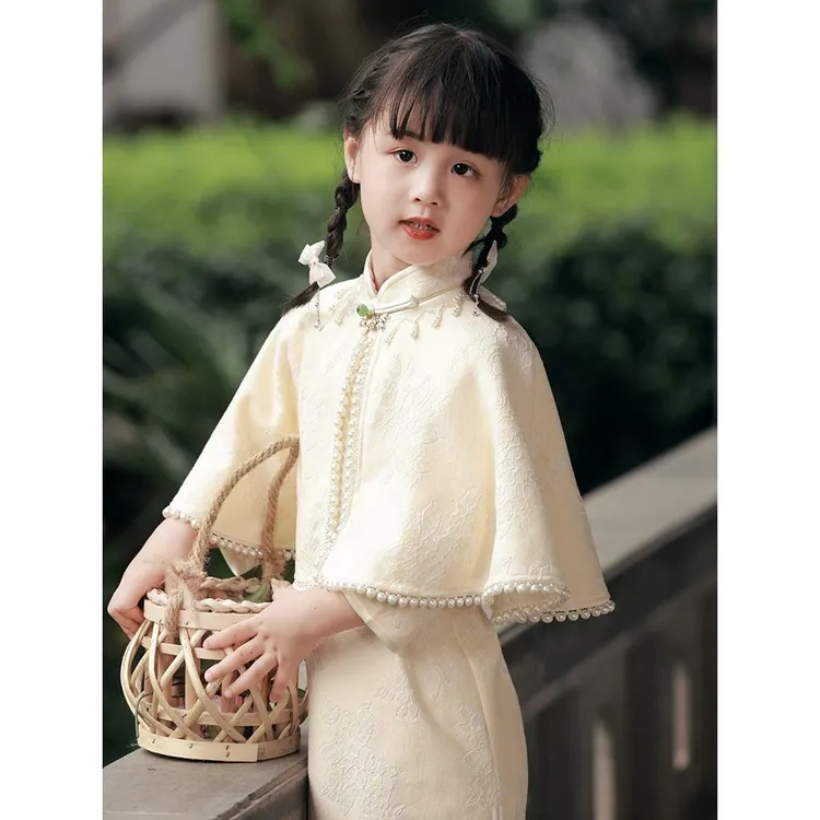 乌鲁木齐发货女童旗袍裙大小姐汉服披肩晚礼服春秋国风新中式儿童