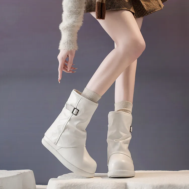 白色雪地靴内增高9cm女冬季加绒加厚中筒靴2025新款防水防滑棉靴