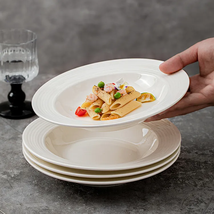 2025新款陶瓷草帽盘西餐意面盘釉下彩餐盘家用高颜值纯白盘子菜盘