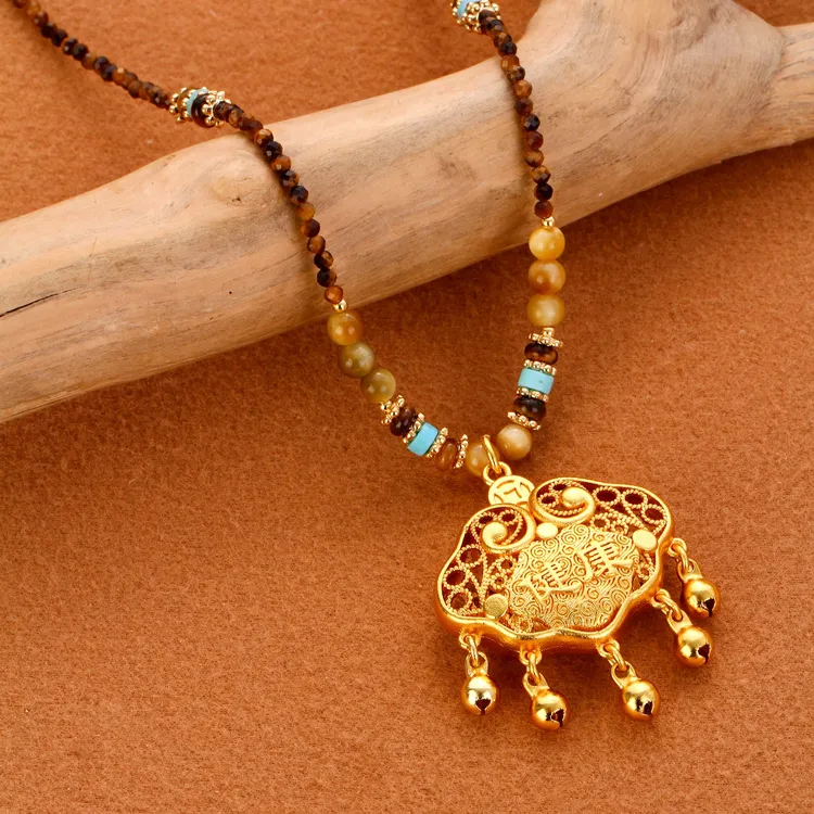 【KEFAN珂梵】新中式吉祥如意长命锁吊坠镂空挂坠国潮项坠毛衣链