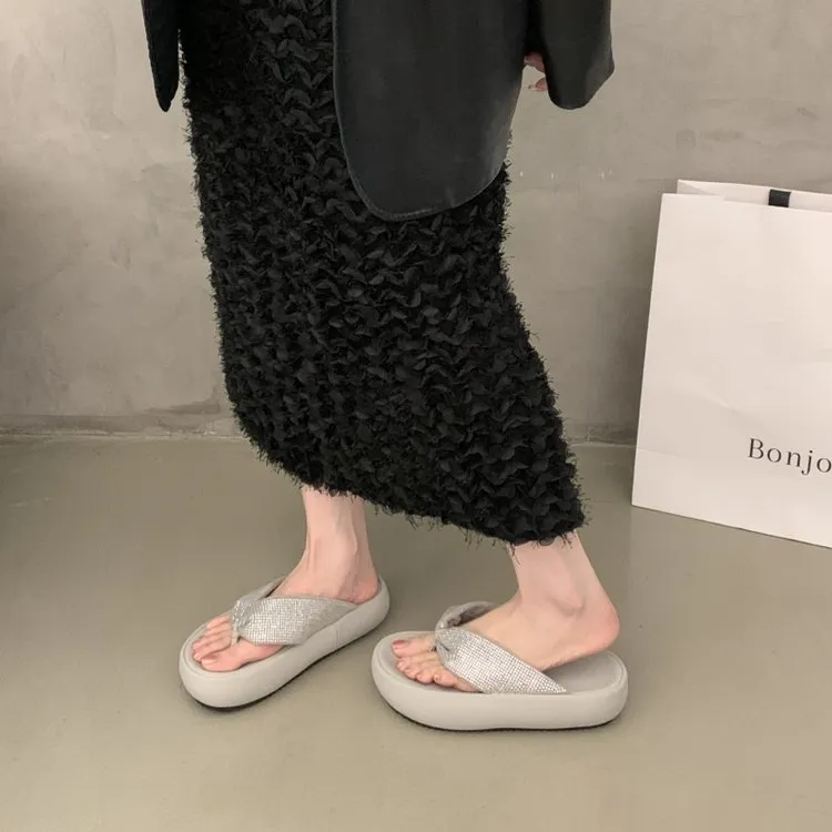 欧洲站凉拖女2025夏季新款水钻夹脚拖鞋厚底休闲时尚人字拖女外穿