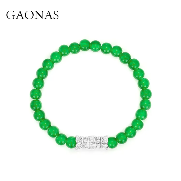 GAONAS 铜合金玻璃手链 GAONAS 手链 中式贵气6mm绿珠手链11492SG