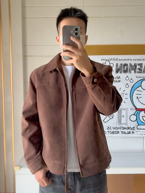 巴恩风美式复古宽松麂皮感外套男高级感休闲翻领户外行政夹克上衣