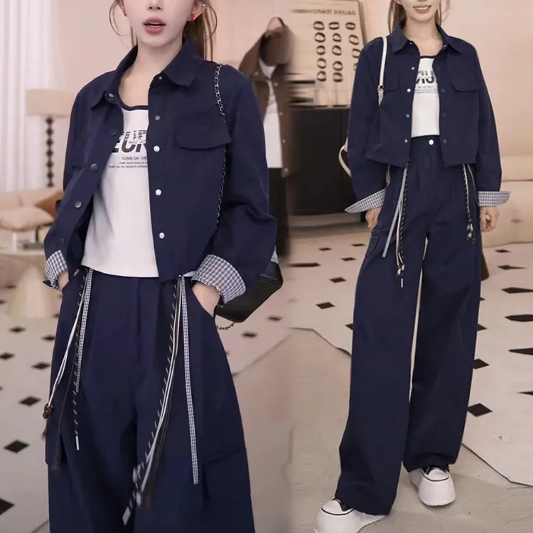 早秋穿搭一整套休闲时髦工装外套背心直筒裤韩版时尚三件套2025年