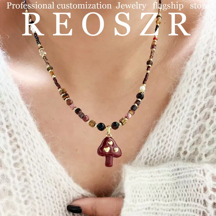 Reoszr/洛恣 铜合金项链 【圣诞】红色手工圣诞复古百搭小众项链