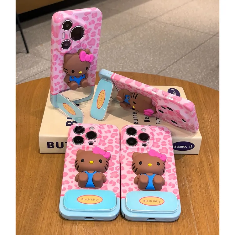 雅天立甜酷豹纹kitty猫适用苹果16/13手机壳华为vivoppo小米15女