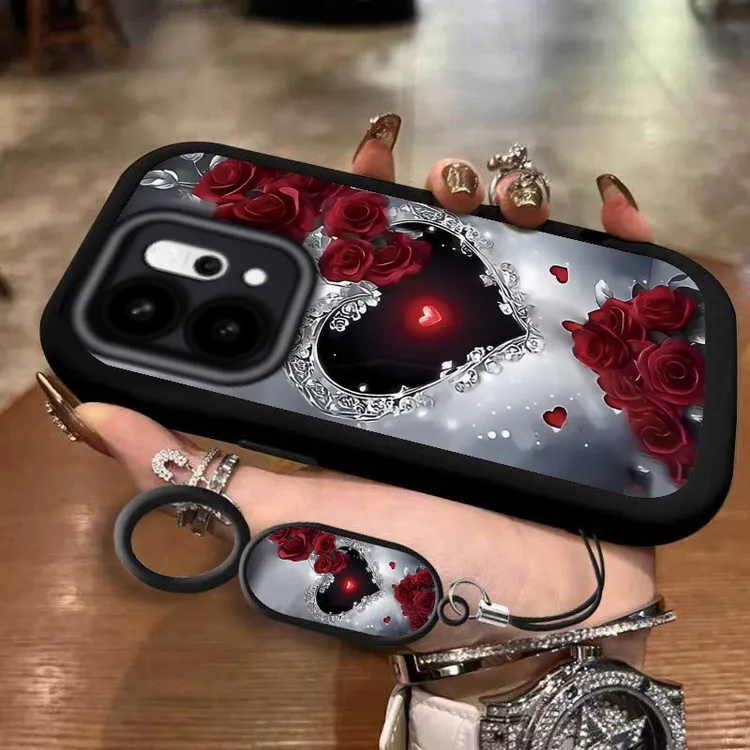 闪亮爱心玫瑰适用oppoReno15手机壳防摔全包边oppoReno15Pro手机