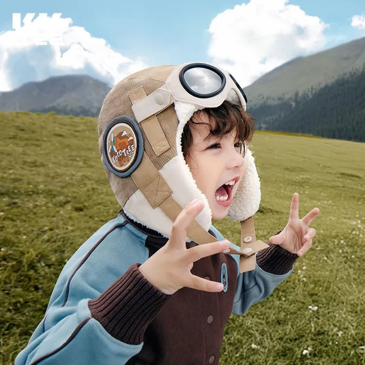 KK树飞行员儿童帽子秋冬男童雷锋帽女孩防风护耳宝宝保暖2024新款