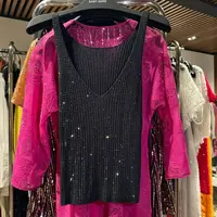 BABY ANNE意大Li闪闪纱烫钻黑-气质时尚V领背心TZ251017