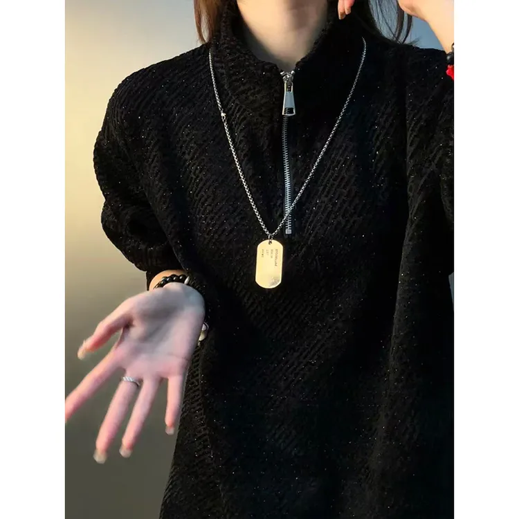 美式满天星半拉链立领卫衣男秋冬加绒小香风内搭上衣半高领外套