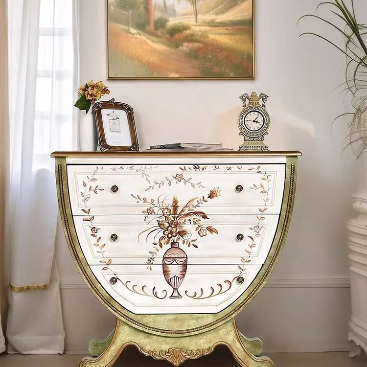 至高美式门厅彩绘玄关柜隔断柜复古三斗柜欧式半圆装饰柜工厂批发