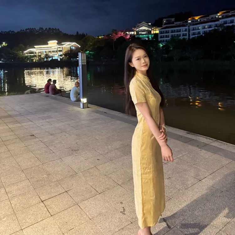 新中式日常短袖薄款长裙立领旗袍法式复古温柔肯豆风