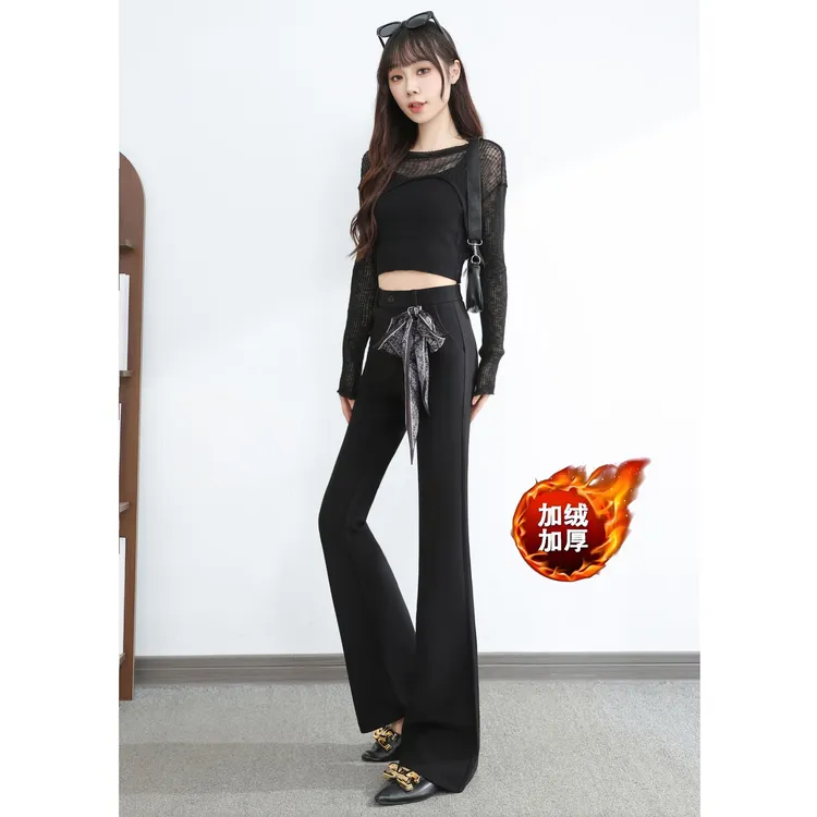 2502+轻奢丝巾正版马蹄西装裤女秋季高腰微喇裤修身垂感拖地长裤