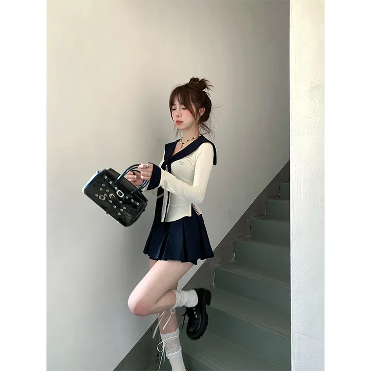 学院风海军领连衣裙子2025早秋新款女装小个子日系jk掐腰短裙套装