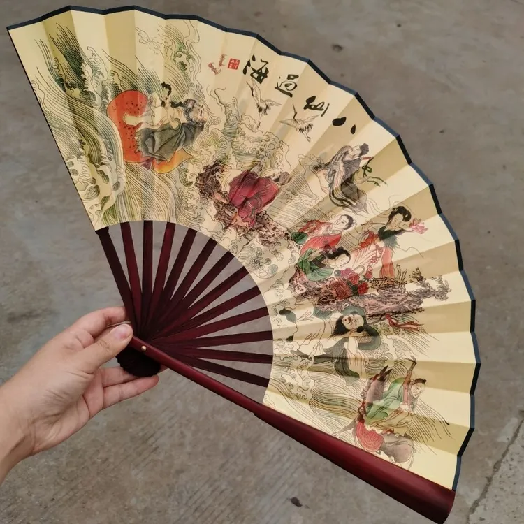 八仙过海古典扇子中国风工艺单面应用折扇娟布蓬莱仙境十寸不
