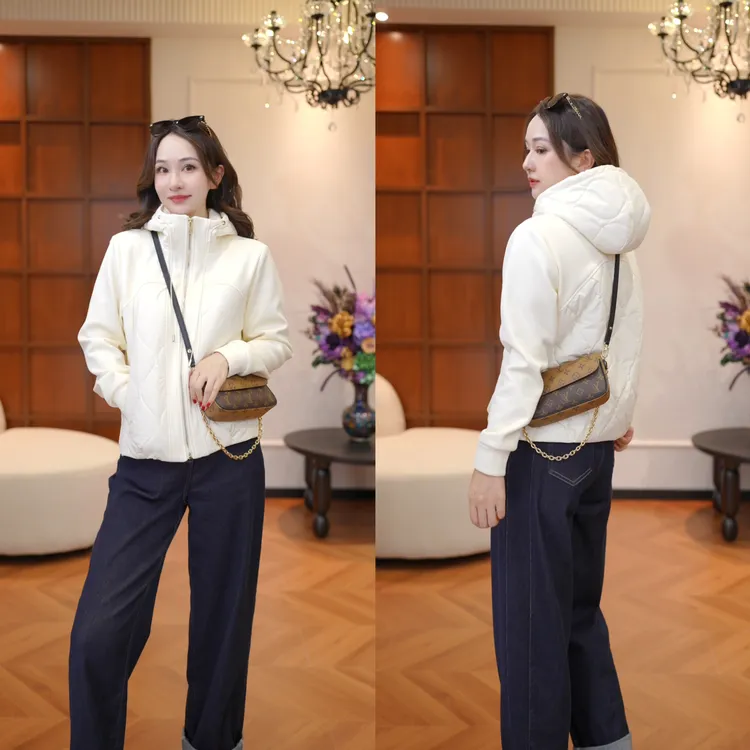 JDND轩羽【轻棉柔暖】羊毛连帽拼接抽绳棉服外套XY25545