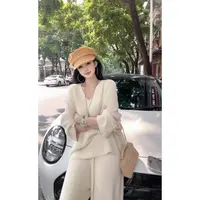 LIN小白 秋冬V领套头衫阔腿裤慵懒风水貂绒套装8801