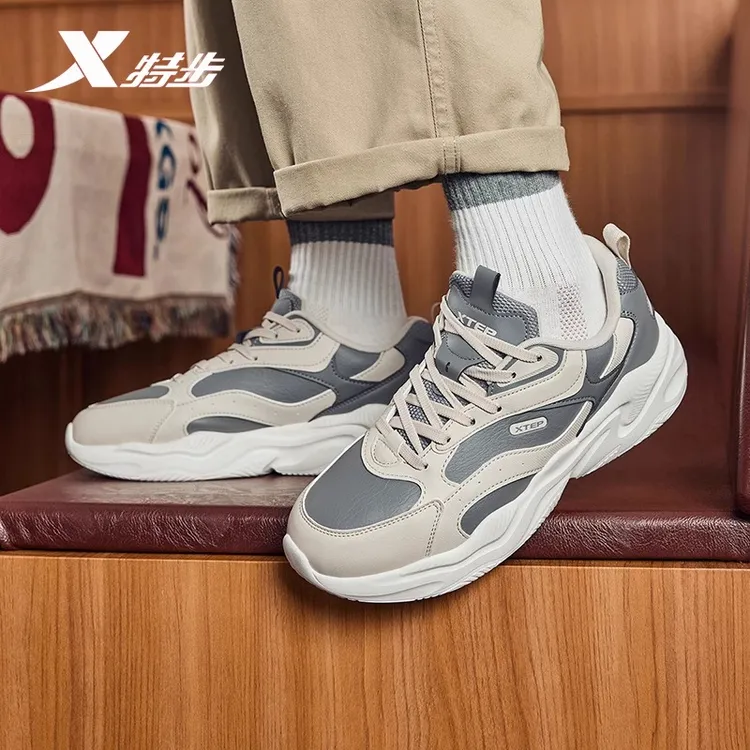 特步休闲鞋男鞋时尚休闲百搭基础老爹鞋秋季新款男子运动鞋