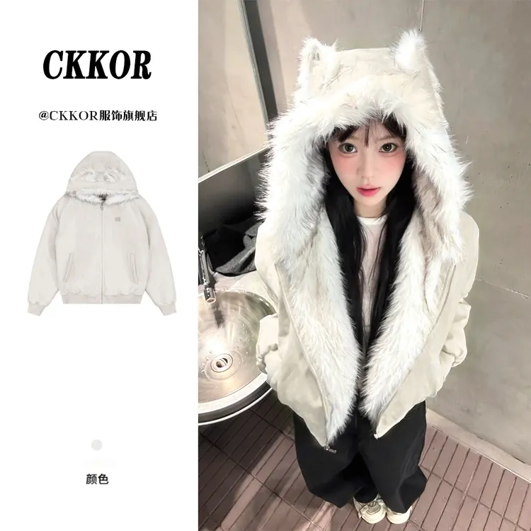CKKOR新款座山雕外套女冬款保暖加厚棉服宽松显瘦潮流休闲派克服