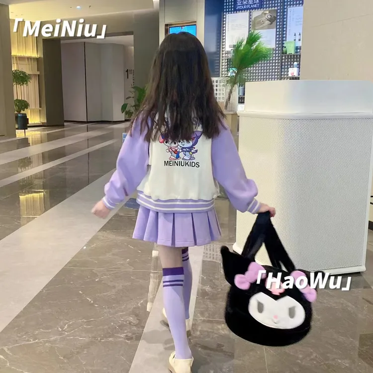 2025春秋新款女童棒球服套装儿童洋气春秋卡通库洛米运动三件套潮