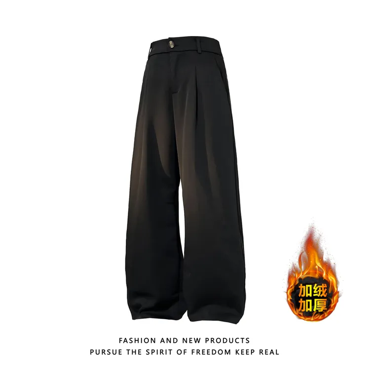 flloy freely冬季爆款加绒西裤男休闲裤潮流高级感宽松直筒裤子商品图