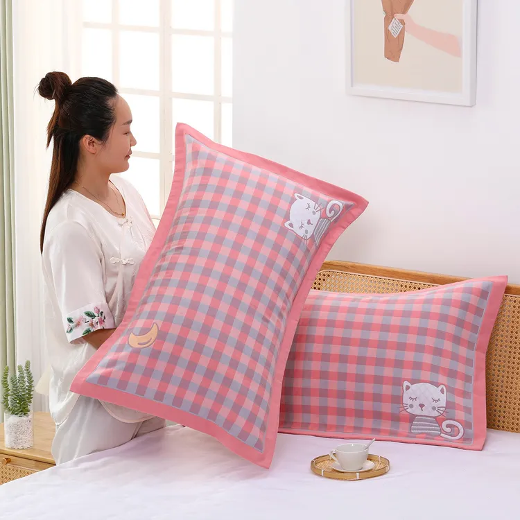 加大厚枕套纱布棉一纱线全棉枕头套透气吸汗单成人枕芯套子对装