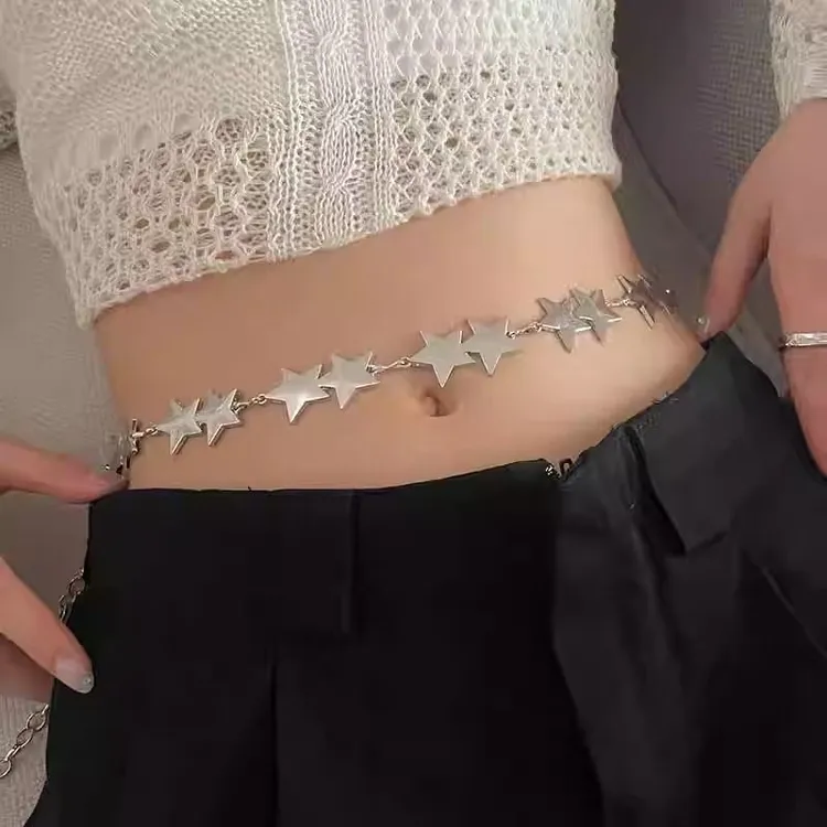日系甜美新款时尚金属细腰链配裙子装饰百搭个性链条腰带窄款女