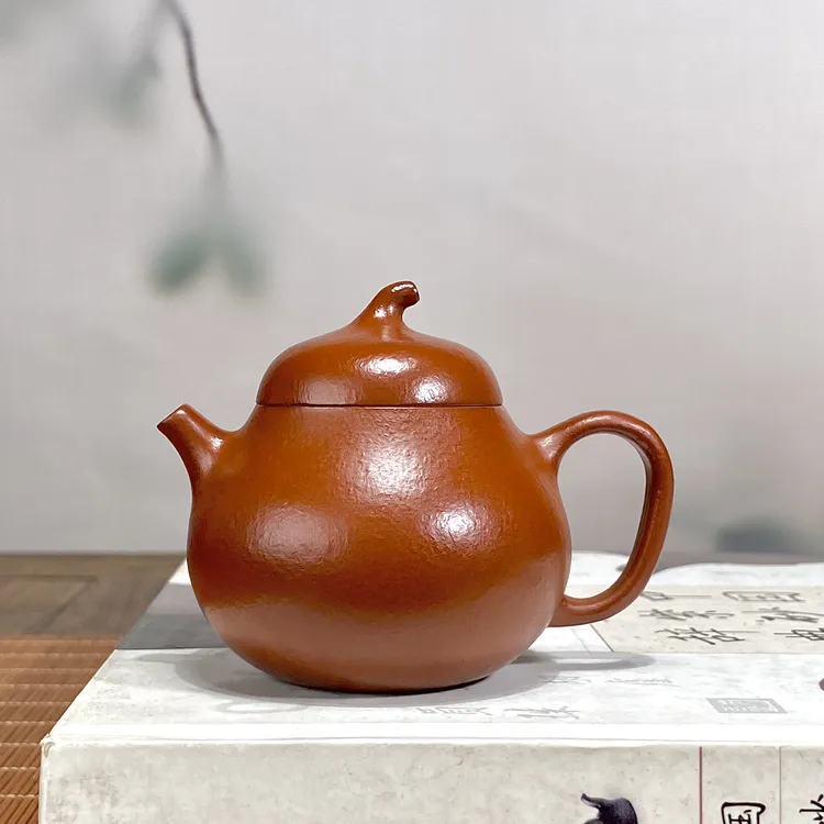 宜兴原矿朱泥茄瓜壶90cc孟臣款紫砂茶壶紫砂紫砂壶紫砂小品紫砂壶