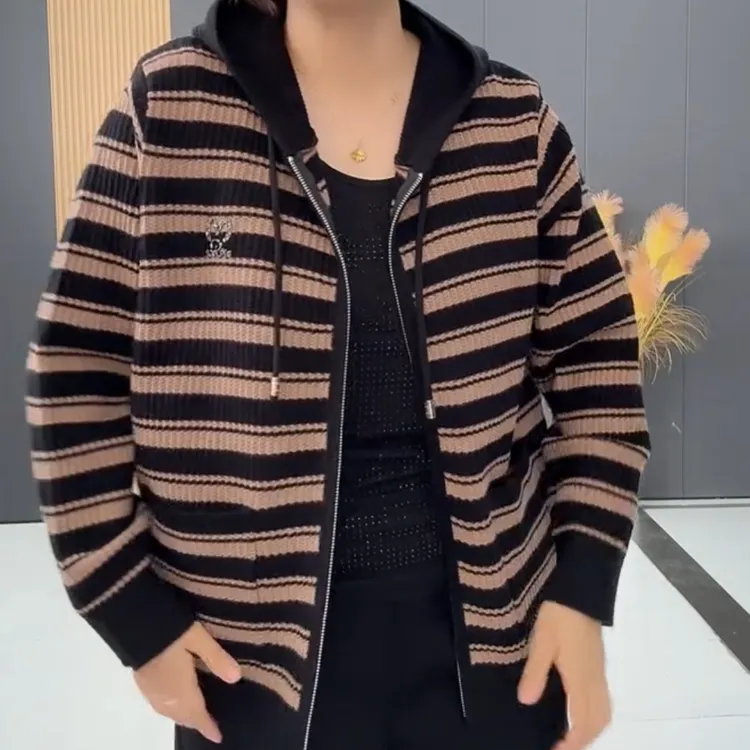 7708新款女毛针织衫秋冬条纹针织外套时尚网红针织衫大码女装