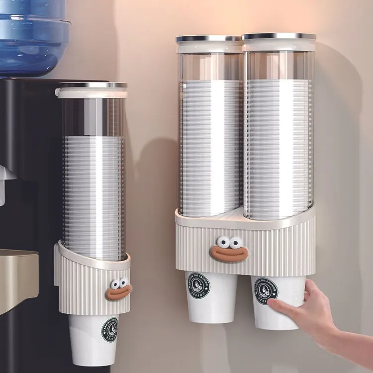 一次性杯子取杯器大号大口径免打孔饮水机自动纸杯透明壁挂置物架