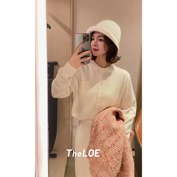 TheLOE/256g-259g纯羊毛翻领极简减龄多扣针织衬衫#LE-88047