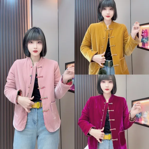 敏宝儿➕79299彩色加棉拼花长袖时尚新中式国风双面穿棉服中国风