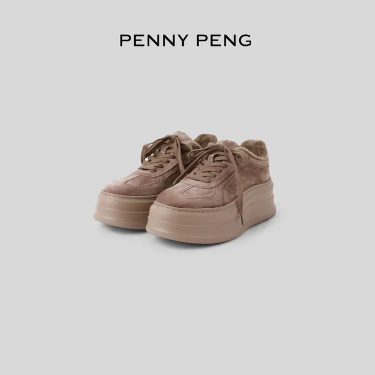PENNYPENG 天选增高鞋秋冬新品复古风厚底系带增高百搭系带厚底鞋