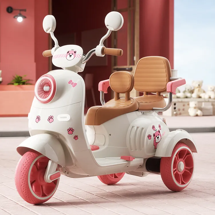 好莱娃儿童摩托车可坐人三轮车电瓶车宝宝早教音乐双人遥控小车