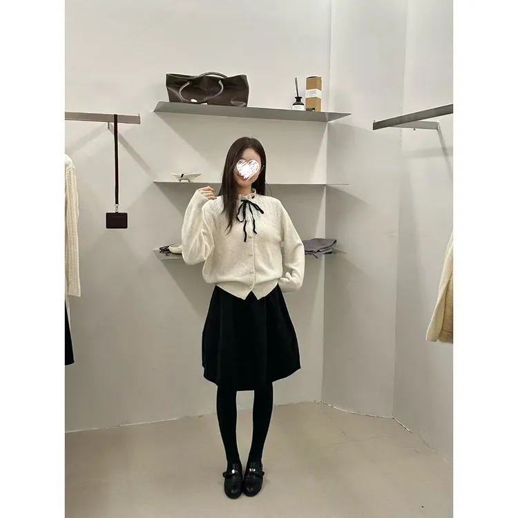 长袖蝴蝶结针织衫开衫女时尚百搭休闲半身裙套装61362+61363