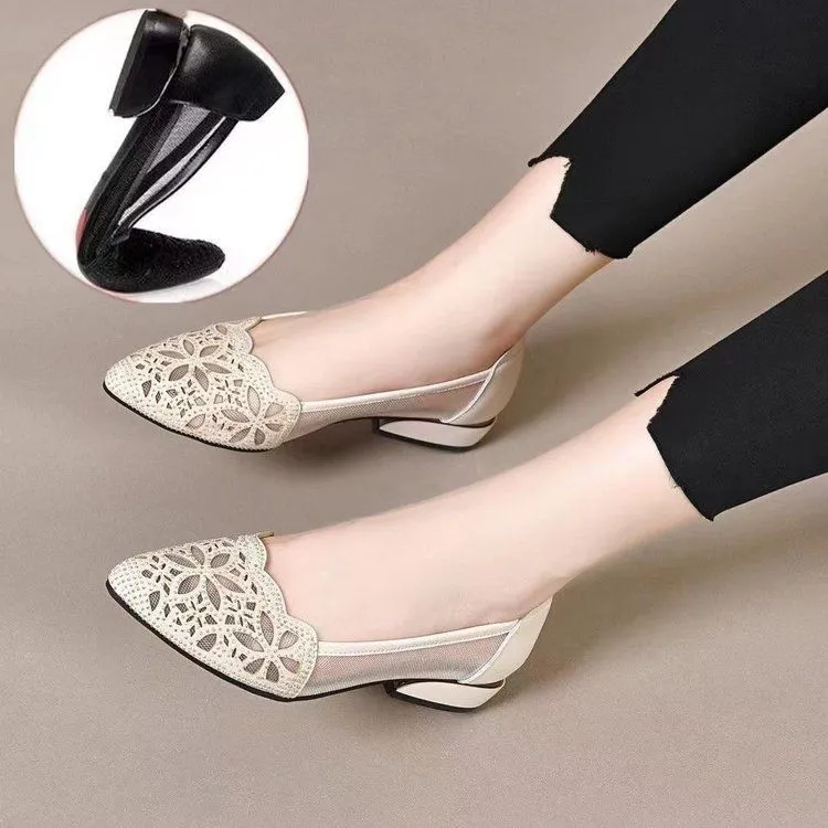 中年妈妈单鞋软底网纱镂空女鞋新款洋气网红款舒适软底软底单鞋