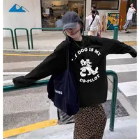 韩版休闲t恤纯棉长袖女装秋冬ins设计感米奇印花上衣卡通男女同款